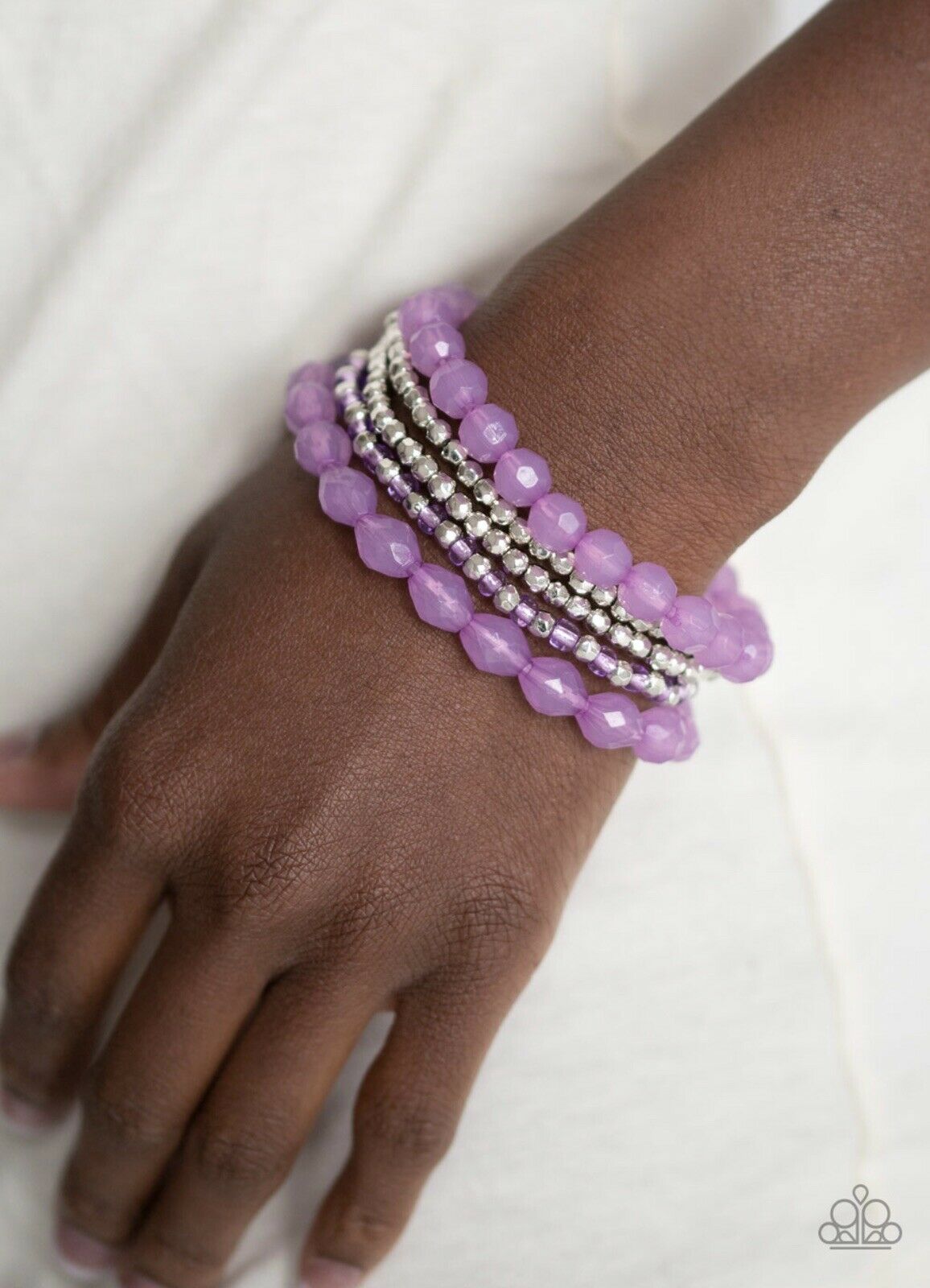 Sugary Sweet Purple Silver Bead Stretch Bracelet