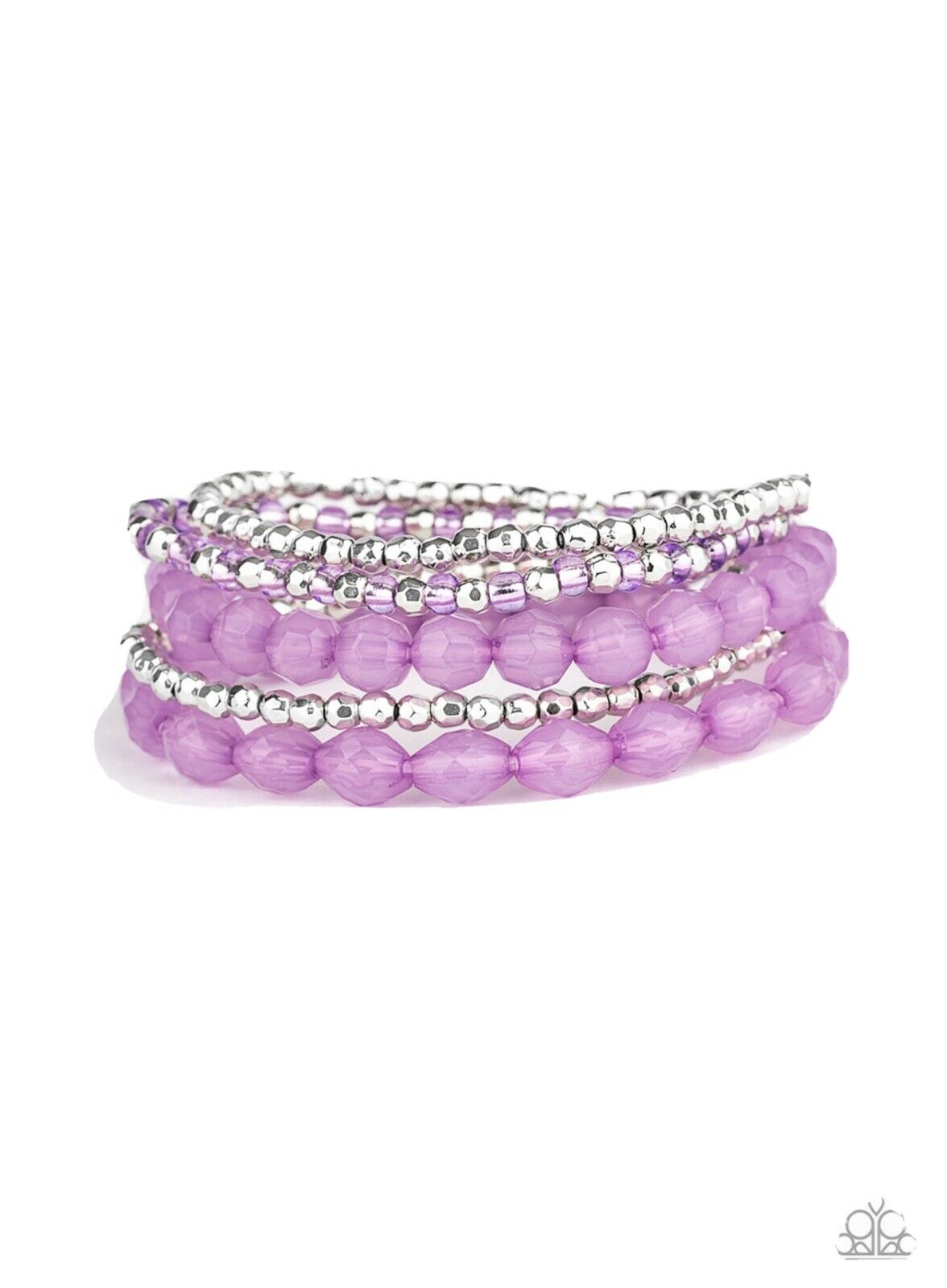 Sugary Sweet Purple Silver Bead Stretch Bracelet