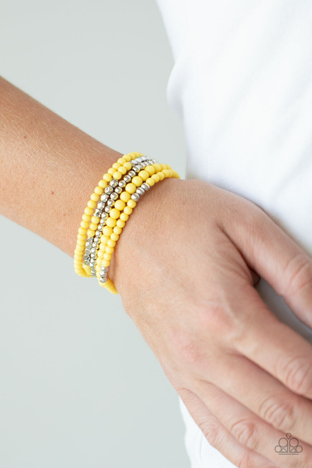 Stacked Showcase - Yellow/Silver Beads Bracelet ( B Bin #1)